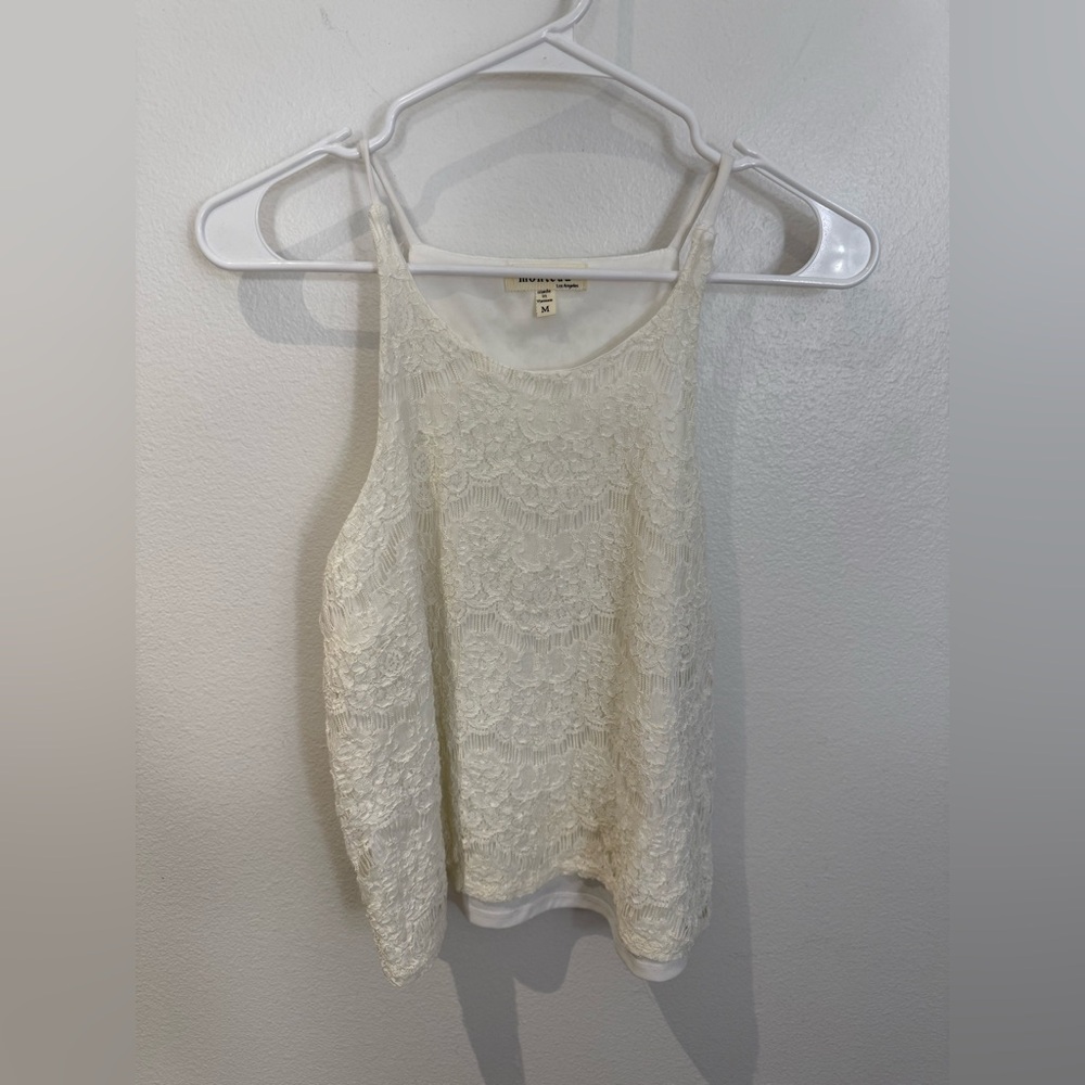 Monteau White High Neck Floral Lace Camisole Layered Tank Top Medium - Picture 13 of 13